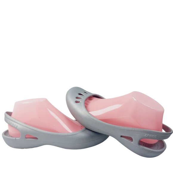 Crocs Women's Grey Malindi Rubber Closed-Toe Slip-On Slingback Ballet Flats Sz 9 - Picture 1 of 10